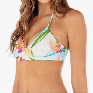 HURLEY Tropicana Adjustable Green and Yellow Bikini Top Swimwear